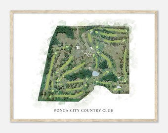 Ponca City Country Club, Oklahoma - Classic Watercolor Map | Golfer Gift, Golf Wall Art, Golf Poster Print, Course Layout