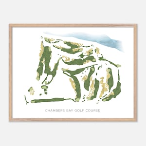 Chambars Bay Golf Platz in Universitäts Platz, Washington - Moderne Aquarell Landkarte | Golfer Geschenk, Golf Wandkunst, Golf Poster Druck