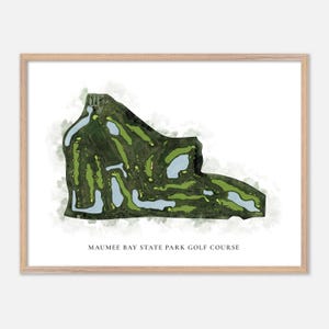 Campo de golf del parque estatal Maumee Bay en Oregón, Ohio: mapa de acuarela clásico, regalo para golfistas, arte mural de golf, impresión de póster de golf, diseño del campo