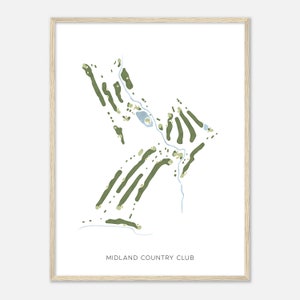 Midland Country Club, Michigan - Mappa acquerello moderna / Regalo per golfisti, Arte da parete per golf, Stampa poster di golf, Layout del campo