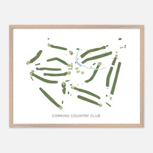 Corning Country Club à Corning, New York - Carte aquarelle moderne | Cadeau golfeur, oeuvre d'art murale de golf, impression d'affiche de golf, aménagement du parcours