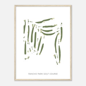Rancho Park Golf Course, Californië - Moderne aquarelkaart | Golfer cadeau, golf kunst aan de muur, golf poster print, baanindeling