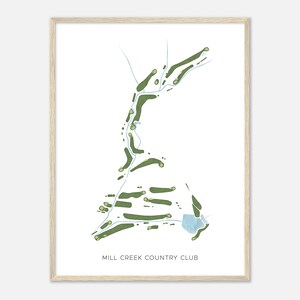 Mill Creek Country Club, Carolina del Nord, carta ad acquerello moderna, regalo per golfisti, decorazione da parete per golf, stampa poster da golf, layout di campo