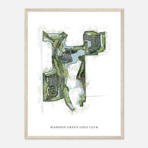 Madison Green Golf Club, Florida - Klassieke aquarelkaart | Golfer cadeau, golf kunst aan de muur, golf poster print, baanindeling