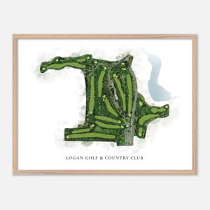 Logan Golf & Country Club a Logan, Utah - Mappa classica ad acquerello / Regalo per golfisti, Arte murale per golf, Stampa poster per golf, Layout del campo