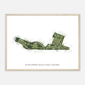 Parcours de golf de Sunflower Hills, Kansas - Carte aquarelle classique | Cadeau golfeur, oeuvre d'art murale de golf, impression d'affiche de golf, aménagement du parcours