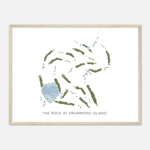 Le rocher de l'île Drummond, Michigan - Carte aquarelle moderne | Cadeau golfeur, oeuvre d'art murale de golf, impression d'affiche de golf, aménagement du parcours