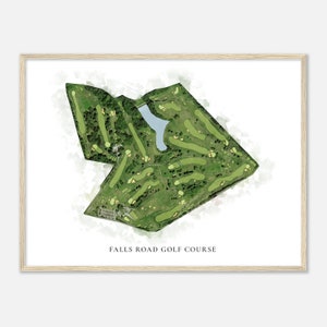Falls Road Golf Platz, Maryland - Klassische Aquarell-Karte | Golfer Geschenk, Golf Wandkunst, Golf Poster Druck, Platz Layout