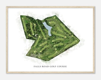 Falls Road Golf Course, Maryland Classic Watercolor Map Golfer