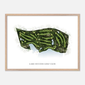 Club de golf de Lake Success à Lake Success, New York - Carte aquarelle classique | Cadeau golfeur, oeuvre d'art murale de golf, impression d'affiche de golf, aménagement du parcours