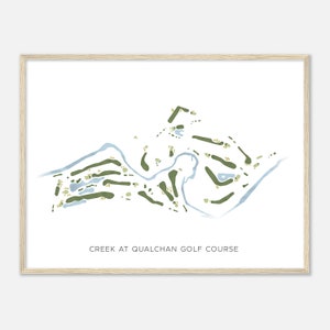Creek bij Qualchan Golf Course, Washington - Moderne aquarelkaart | Golfer cadeau, golf kunst aan de muur, golf poster print, baanindeling