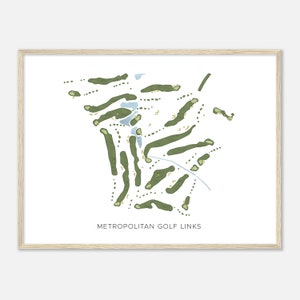 Metropolitan Golf Links, Californië - Moderne aquarelkaart | Golfer cadeau, golf kunst aan de muur, golf poster print, baanindeling