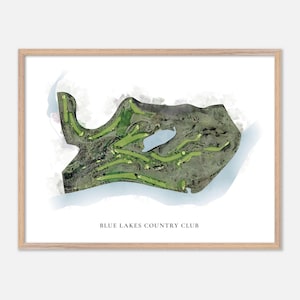 Blue Lakes Country Club à Twin Falls, Idaho - Carte aquarelle classique | Cadeau golfeur, oeuvre d'art murale de golf, impression d'affiche de golf, aménagement du parcours