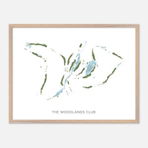 The Woodlands Club em Falmouth, Maine - Mapa moderno em aquarela | Presente para golfista, Arte de parede de golfe, Impressão de pôster de golfe, Layout de campo