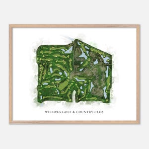 Willows Golf & Country Club a Saskatoon, Canada - Mappa classica ad acquerello / Regalo per golfisti, Arte murale per golf, Stampa poster per golf, Layout del campo