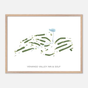 Venango Valley Inn & Golf à Venango, Pennsylvanie - Carte aquarelle moderne | Cadeau de golfeur, oeuvre d'art murale de golf, impression d'affiche de golf