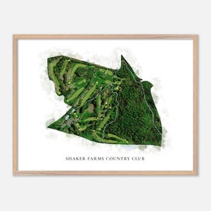 Shaker Farms Country Club a Westfield, Massachusetts - Mappa classica ad acquerello / Regalo per golfisti, Arte murale per golf, Stampa poster per golf