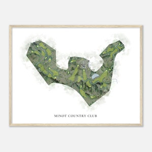 Minot Country Club, North Dakota - Mappa classica dell'acquerello / Regalo per golfisti, Arte da parete per il golf, Stampa poster di golf, Layout del campo