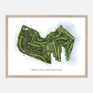 Tippecanoe Country Club à Monticello, Indiana - Carte aquarelle classique | Cadeau golfeur, oeuvre d'art murale de golf, impression d'affiche de golf, aménagement du parcours