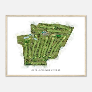 Overlook Golf Course, Pennsylvania - Klassieke aquarelkaart | Golfer cadeau, golf kunst aan de muur, golf poster print, baanindeling