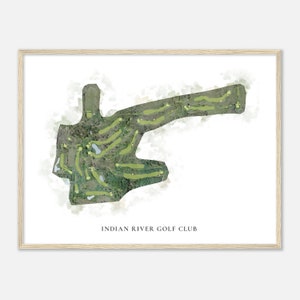 Indian River Golf Club, Michigan - Klassieke aquarelkaart | Golfer cadeau, golf kunst aan de muur, golf poster print, baanindeling