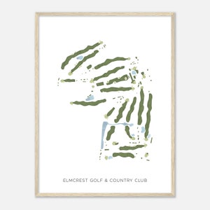 Elmcrest Golf & Country Club, Iowa - Mappa acquerello moderna / Regalo per golfisti, Arte da parete per il golf, Stampa poster di golf, Layout del campo