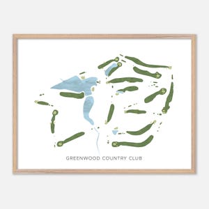 Greenwood Country Club a Greenwood, Carolina del Sud - Mappa moderna ad acquerello / Regalo per golfisti, Arte murale per golf, Stampa poster per golf