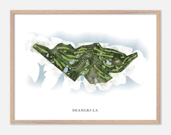 Shangri-La en Afton, Oklahoma - Mapa clásico en acuarela / Regalo para golfistas, Arte mural de golf, Póster de golf, Diseño del campo