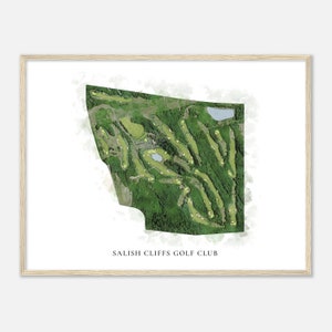Salish Cliffs Golf Club, Washington - Klassieke aquarelkaart | Golfer cadeau, golf kunst aan de muur, golf poster print, baanindeling