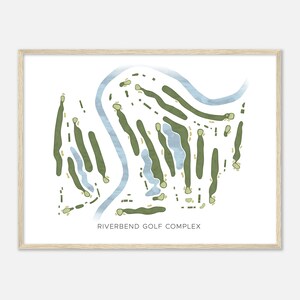 Riverbend Golf Complex, Washington - Moderne aquarelkaart | Golfer cadeau, golf kunst aan de muur, golf poster print, baanindeling