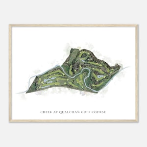 Creek am Qualchan Golf Platz, Washington - Klassische Aquarell Landkarte | Golfer Geschenk, Golf Wandkunst, Golf Poster Druck, Platz Layout