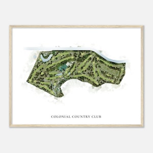 Colonial Country Club, Texas - Mappa classica ad acquerello / Regalo per golfisti, Arte da parete per golf, Stampa poster di golf, Layout del campo