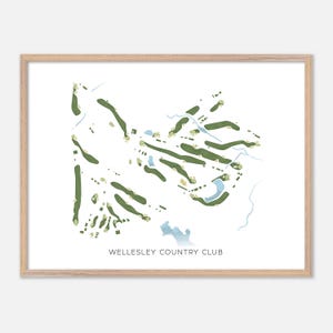 Wellesley Country Club à Wellesley, Massachusetts - carte aquarelle moderne | Cadeau golfeur, oeuvre d'art murale de golf, impression d'affiche de golf, aménagement du parcours