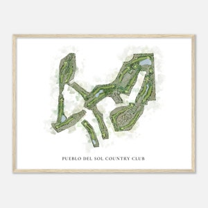 Country Club de Pueblo del Sol, Arizona - Carte aquarelle classique | Cadeau golfeur, oeuvre d'art murale de golf, impression d'affiche de golf, aménagement du parcours