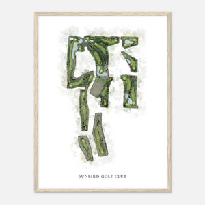 Sunbird Golf Club, Arizona - Klassieke aquarelkaart | Golfer cadeau, golf kunst aan de muur, golf poster print, baanindeling