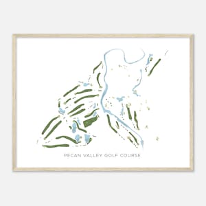 Pecan Valley Golf Course, Texas - Moderne aquarelkaart | Golfer cadeau, golf kunst aan de muur, golf poster print, baanindeling