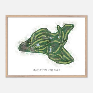 May include: A watercolor illustration of a golf course layout. The green course is surrounded by a white background with the text "CROSSWINDS GOLF CLUB" at the bottom.