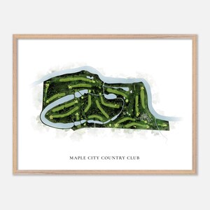 Maple City Country Club a Chatham, Canada - Mappa classica ad acquerello / Regalo per golfisti, Arte murale per golf, Stampa poster per golf, Layout del campo