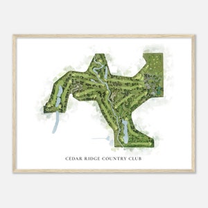 Cedar Ridge Country Club, Oklahoma - Mappa classica ad acquerello / Regalo per golfisti, Arte da parete per golf, Stampa poster di golf, Layout del campo