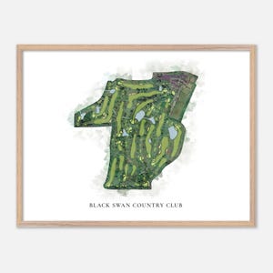 Black Swan Country Club a Georgetown, Massachusetts - Mappa classica ad acquerello / Regalo per golfisti, Arte murale per golf, Stampa poster per golf, Layout del campo