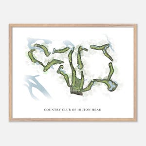 Country Club di Hilton Head a Hilton Head Island, Carolina del Sud - Mappa acquerello classica / Regalo per golfisti, Arte murale per golfisti