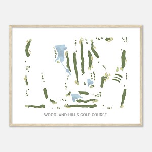 Campo de golfe Woodland Hills, Nebraska - Mapa moderno em aquarela | Presente para golfista, arte de parede de golfe, impressão de pôster de golfe, layout do campo