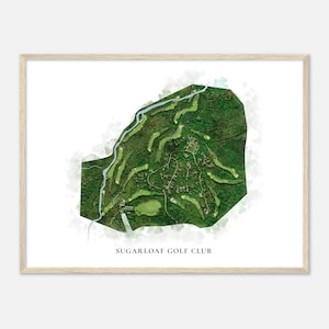 Sugarloaf Golf Club, Maine - Klassieke aquarelkaart | Golfer cadeau, golf kunst aan de muur, golf poster print, baanindeling