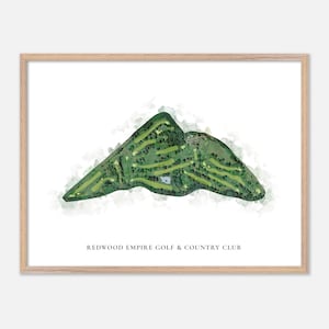 Redwood Empire Golf & Country Club a Fortuna, California - Mappa classica ad acquerello / Regalo per golfisti, Arte murale per golf, Stampa poster per golf