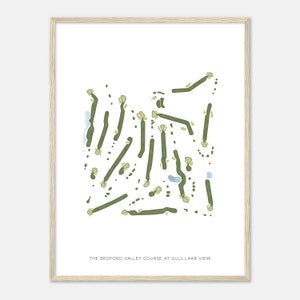 De Bedford Valley-baan bij Gull Lake View, Michigan - Moderne aquarelkaart | Golfer cadeau, golf kunst aan de muur, golf poster print