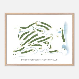 Burlington Golf & Country Club, Canada - Carte aquarelle moderne | Cadeau golfeur, oeuvre d'art murale de golf, impression d'affiche de golf, aménagement du parcours