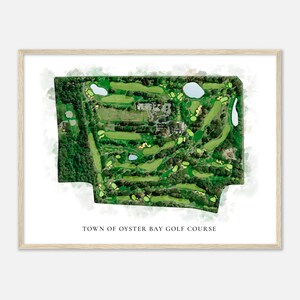 Stadt Oyster Bay Golf Club, New York - Klassische Aquarell Karte | Golfer Geschenk, Golf Wandkunst, Golf Poster Druck, Platz Layout