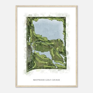 Mistwood Golf Club, Illinois - Klassische Aquarell Karte | Golfer Geschenk, Golf Wandkunst, Golf Poster Druck, Platz Layout