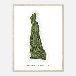 Moraine Country Club, Ohio - Mappa classica ad acquerello/Regalo per golfista, Arte da parete per il golf, Stampa poster di golf, Layout del campo