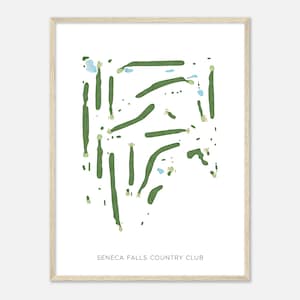 Seneca Falls Country Club, New York - Mappa acquerello moderna / Regalo per golfisti, Arte da parete per golf, Stampa poster di golf, Layout del campo